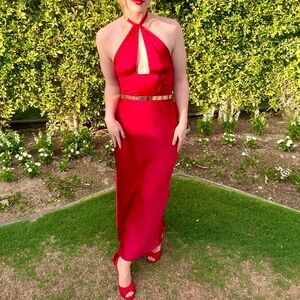 Show stopping red satin dress
